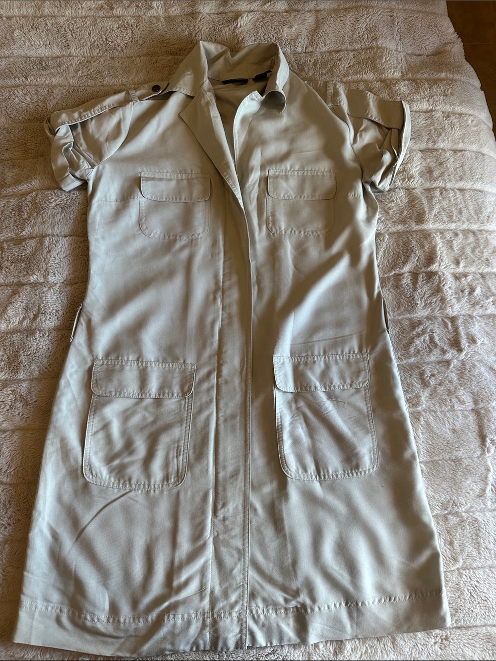 New York & Company Light Beige Utility Shirt Dress